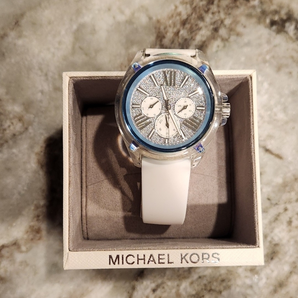 Michael Kors Silver and White Bling Watch